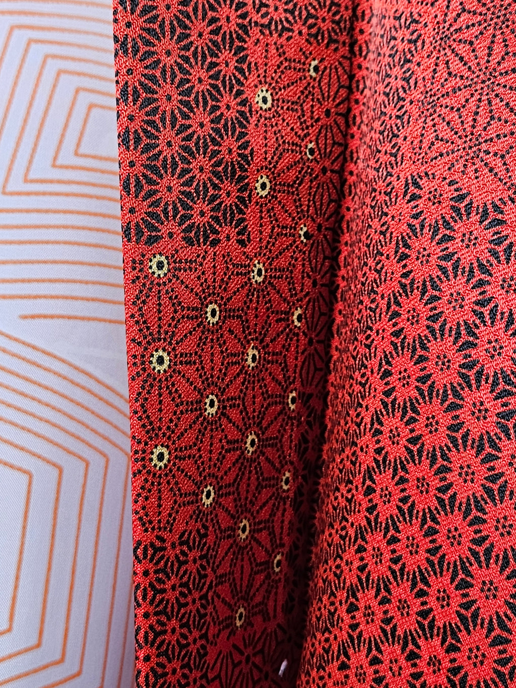 Crimson Gold Geometry - Silk Haori Jacket