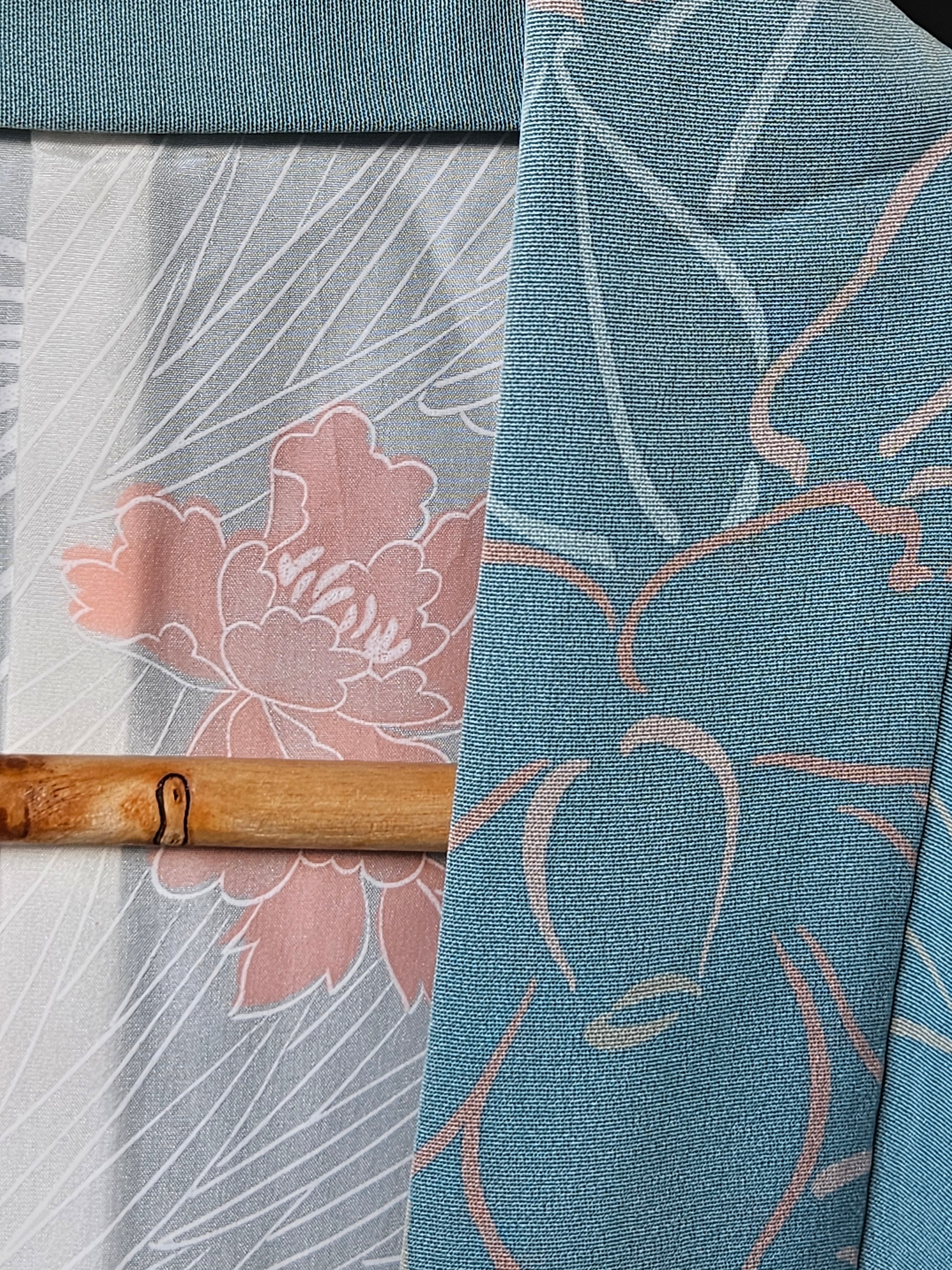 Soft Teal Sakura - Silk Haori Jacket