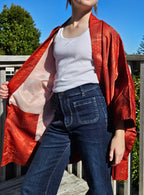 Crimson Gold Geometry - Silk Haori Jacket
