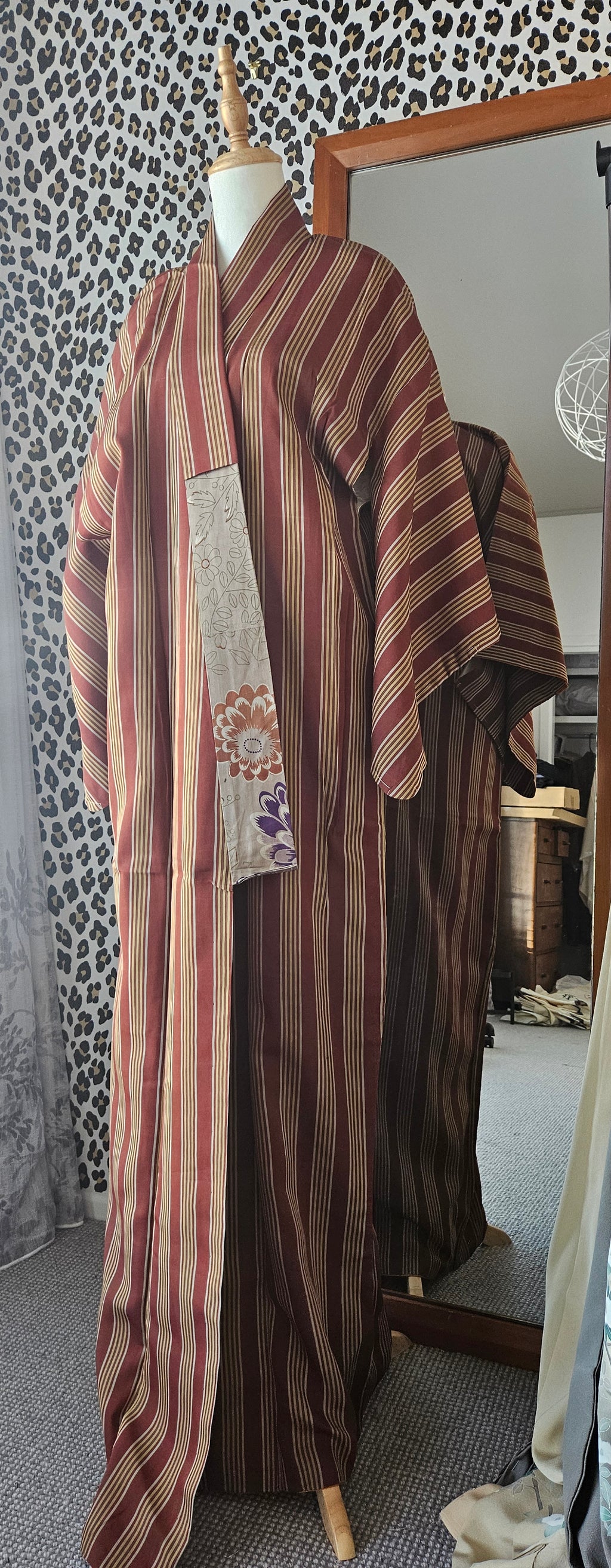 Plum and gold striped - silk Kimono