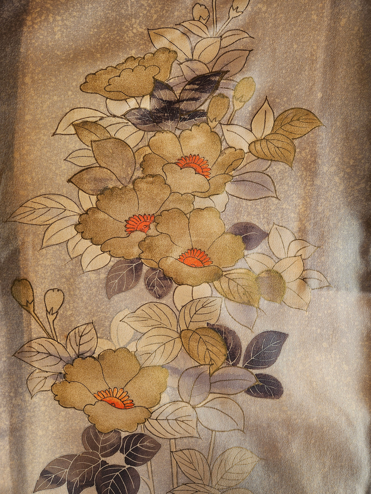 Ivory Silk with Gold Leaf Stitching and Hand-Painted Florals - Formal Kimono