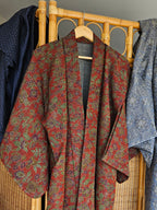 Deep Red Brocade with Floral Motif long Haori - Updated Fit