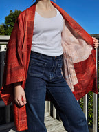 Crimson Gold Geometry - Silk Haori Jacket